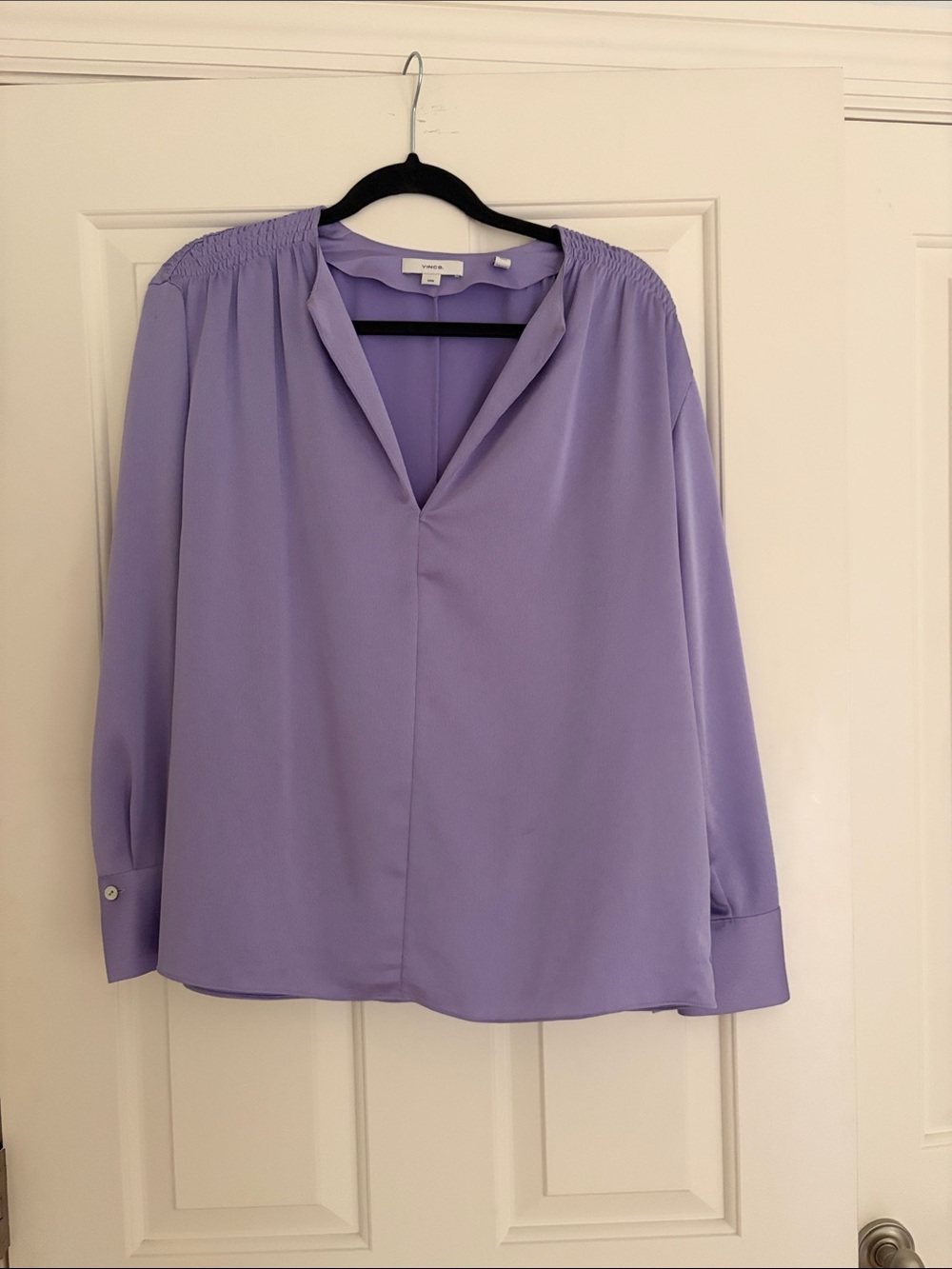 Vince Lavender V-Neck Smocked Shoulder Blouse